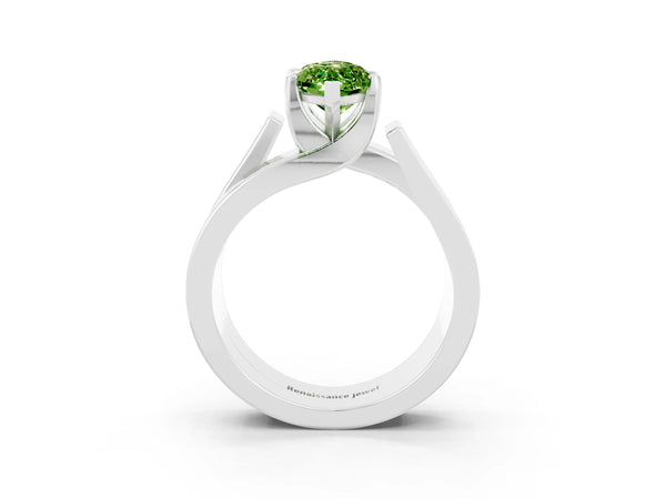 White gold Modern Tension Set Marquise Cut Peridot Solitaire Wide Band Ring