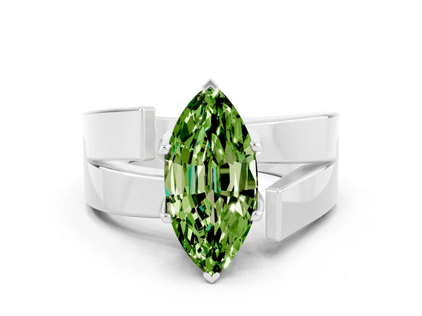 Silver Modern Tension Set Marquise Cut Peridot Solitaire Wide Band Ring