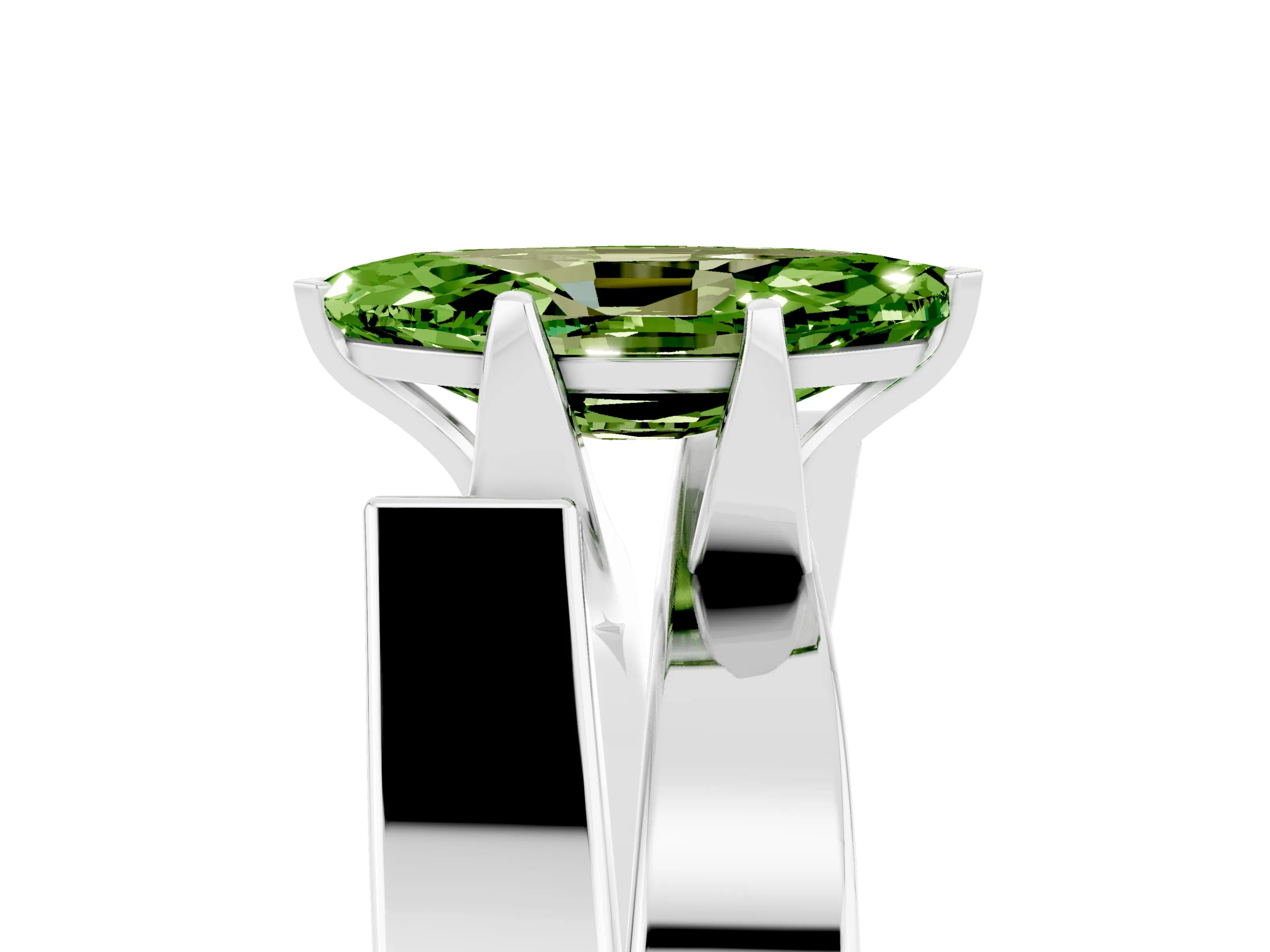 White gold Modern Tension Set Marquise Cut Peridot Solitaire Wide Band Ring_5