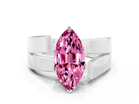 White gold Modern Tension Set Marquise Cut Pink Sapphire Solitaire Wide Band Ring_12