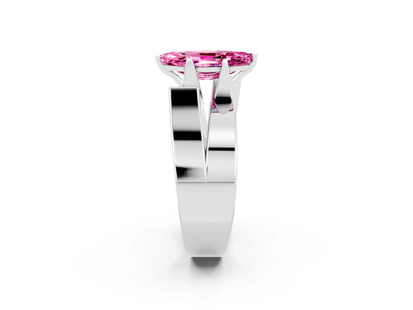Silver Modern Tension Set Marquise Cut Pink Sapphire Solitaire Wide Band Ring