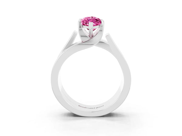 Silver Modern Tension Set Marquise Cut Pink Sapphire Solitaire Wide Band Ring