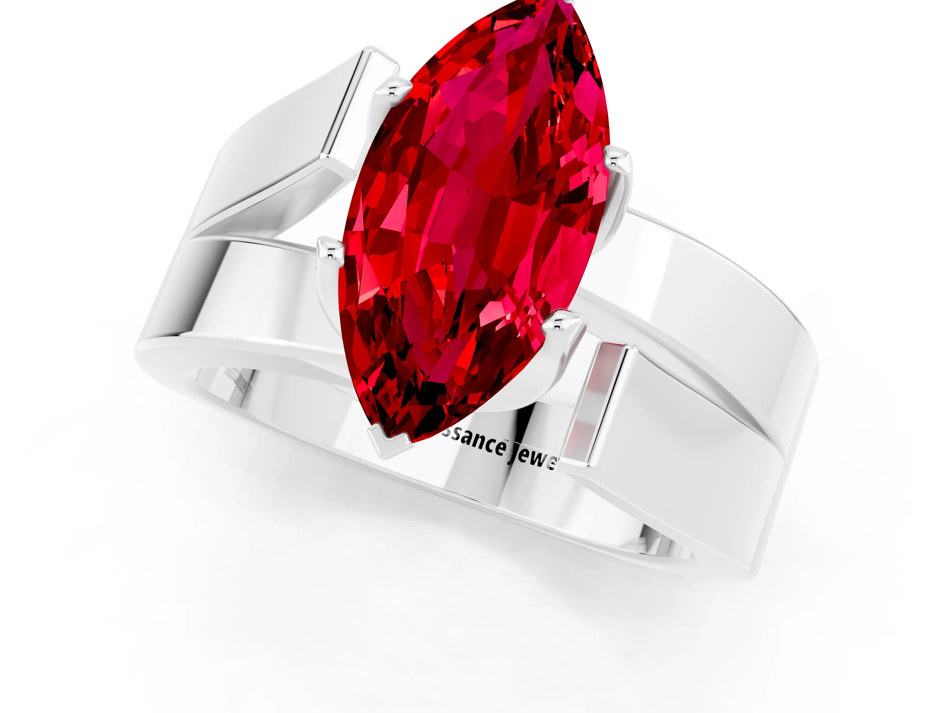 White gold Modern Tension Set Marquise Cut Ruby Solitaire Wide Band Ring_1