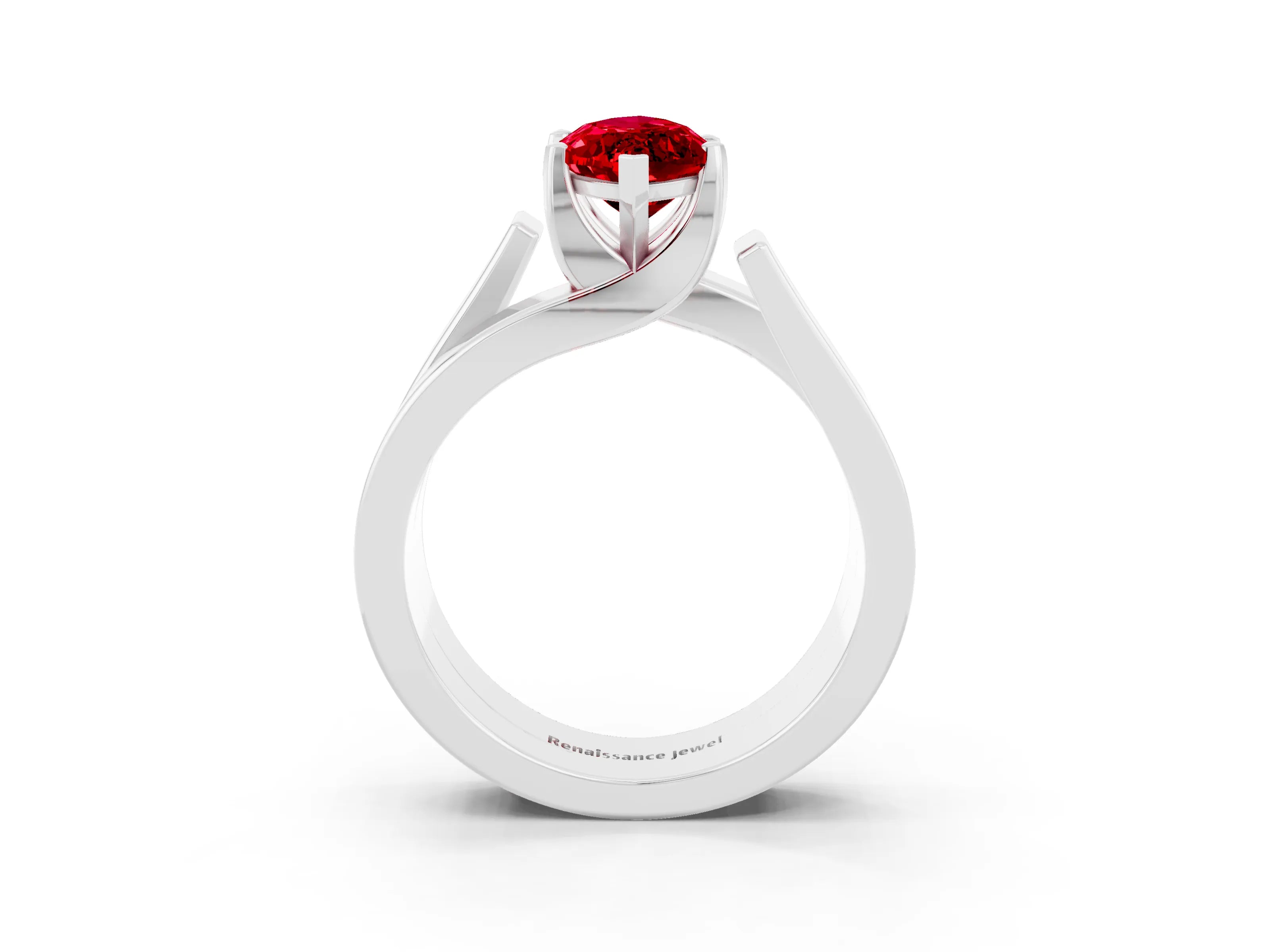 White gold Modern Tension Set Marquise Cut Ruby Solitaire Wide Band Ring_3