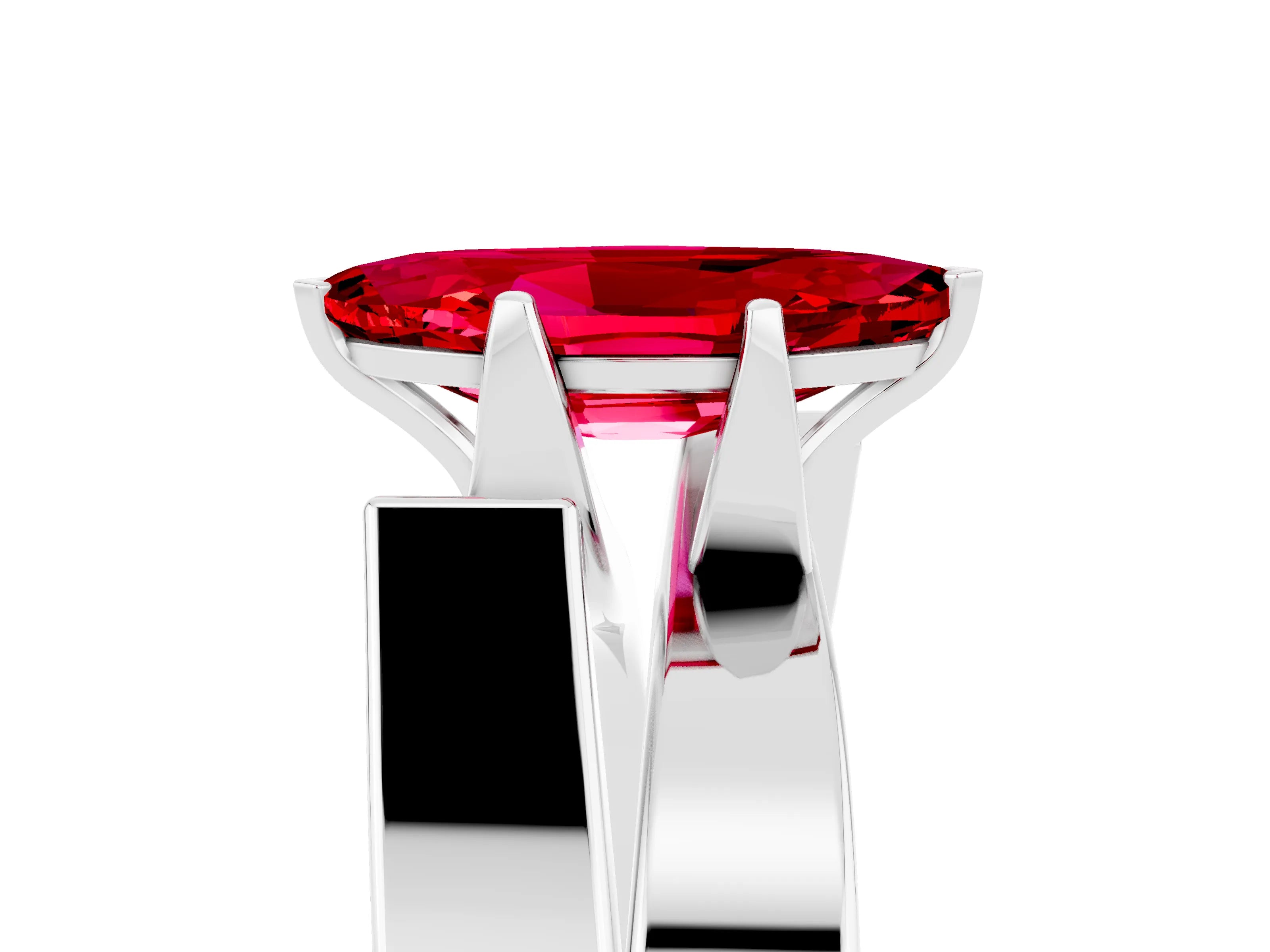 White gold Modern Tension Set Marquise Cut Ruby Solitaire Wide Band Ring_5