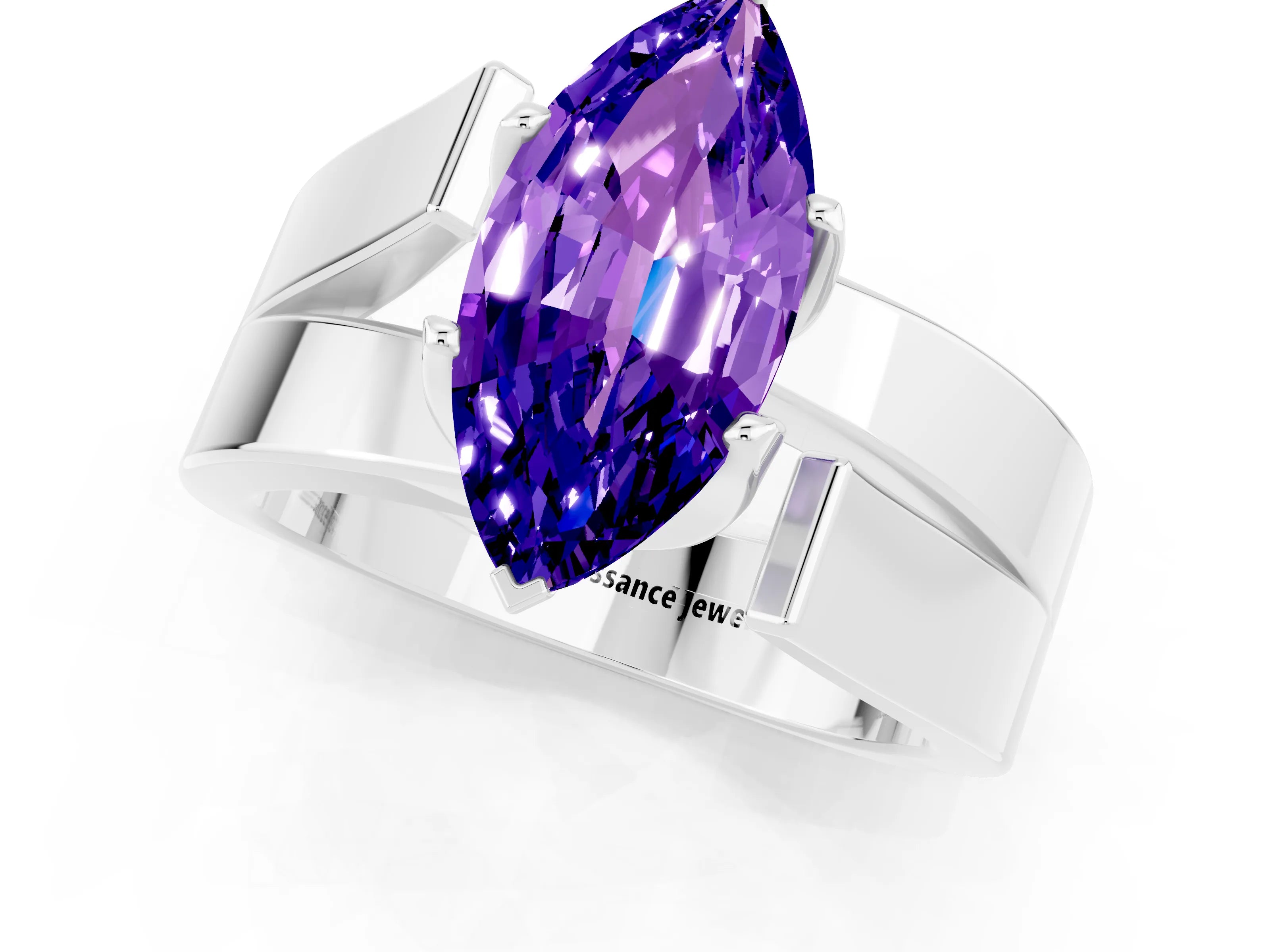White gold Modern Tension Set Marquise Cut Tanzanite Solitaire Wide Band Ring_1