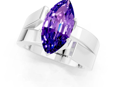 White gold Modern Tension Set Marquise Cut Tanzanite Solitaire Wide Band Ring_1