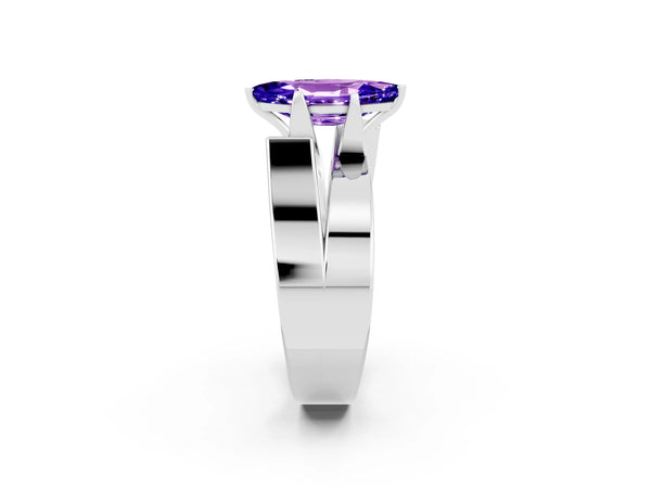 Platinum Modern Tension Set Marquise Cut Tanzanite Solitaire Wide Band Ring
