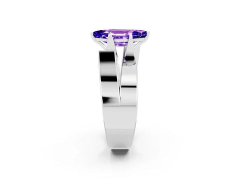 White gold Modern Tension Set Marquise Cut Tanzanite Solitaire Wide Band Ring_2