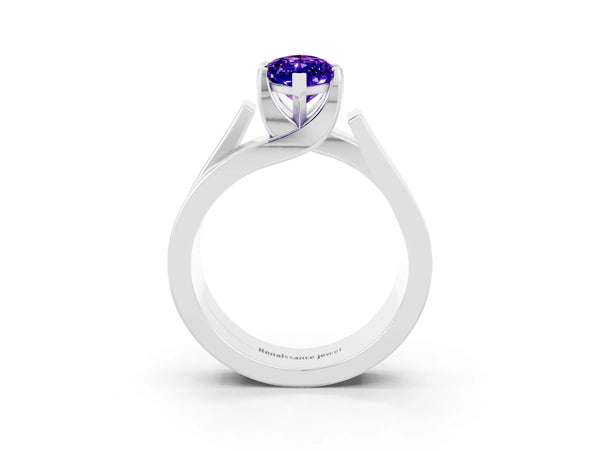 Platinum Modern Tension Set Marquise Cut Tanzanite Solitaire Wide Band Ring