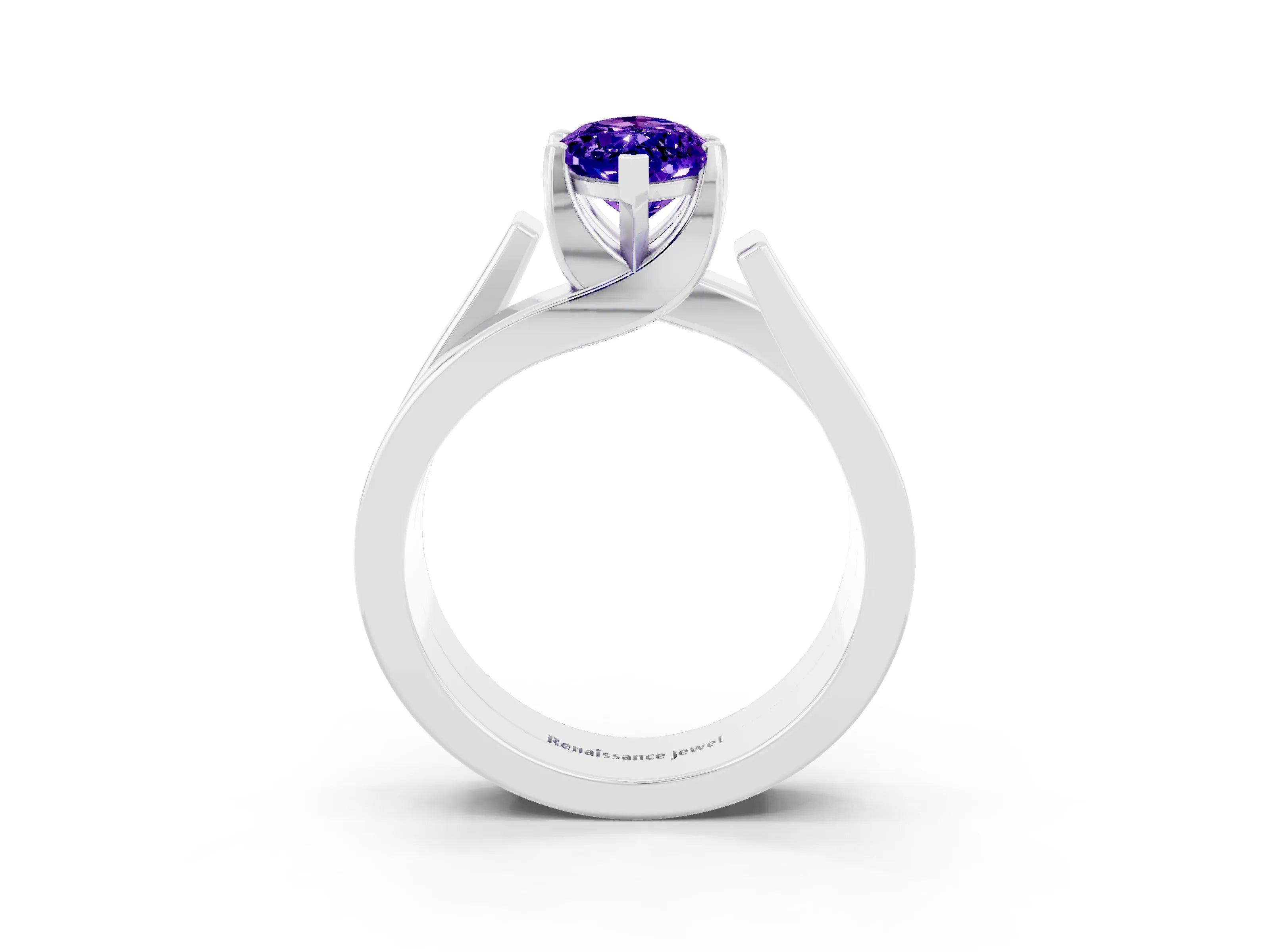 White gold Modern Tension Set Marquise Cut Tanzanite Solitaire Wide Band Ring_3