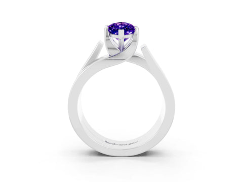 White gold Modern Tension Set Marquise Cut Tanzanite Solitaire Wide Band Ring_3