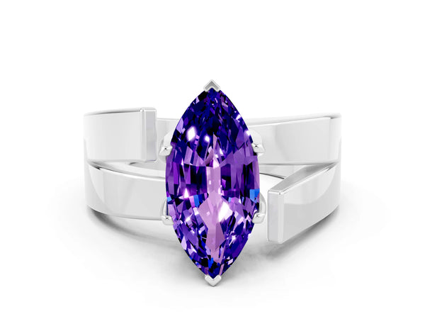 White gold Modern Tension Set Marquise Cut Tanzanite Solitaire Wide Band Ring