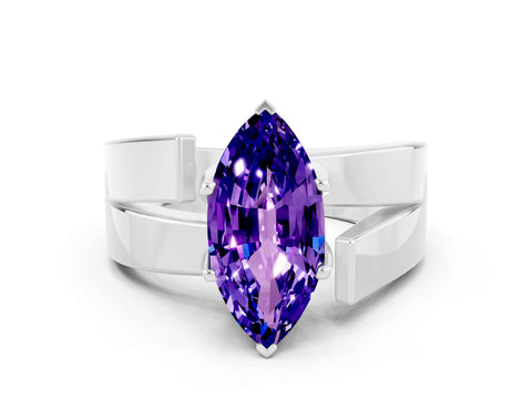 White gold Modern Tension Set Marquise Cut Tanzanite Solitaire Wide Band Ring