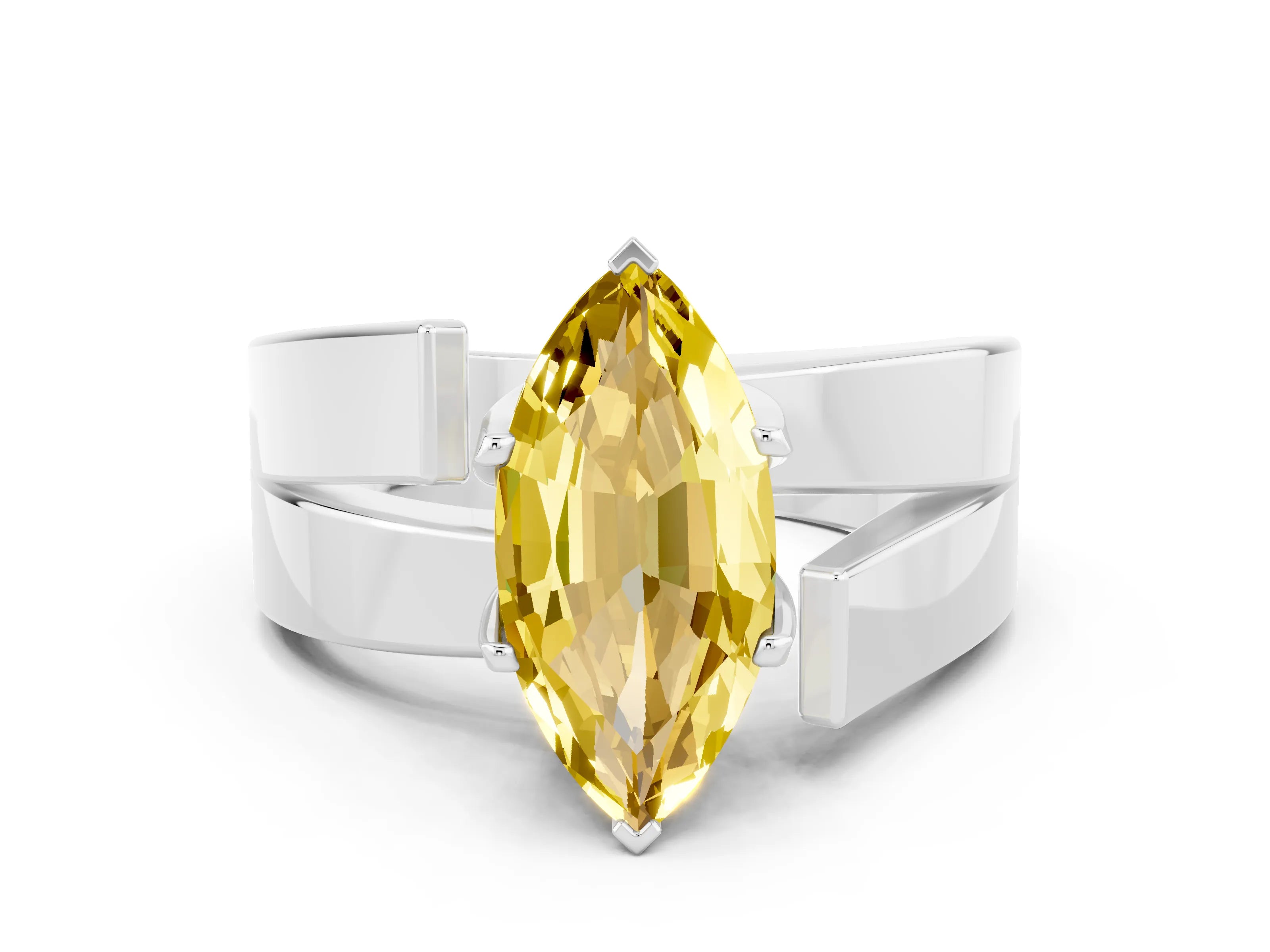 White gold Modern Tension Set Marquise Cut Yellow Sapphire Solitaire Wide Band Ring_12