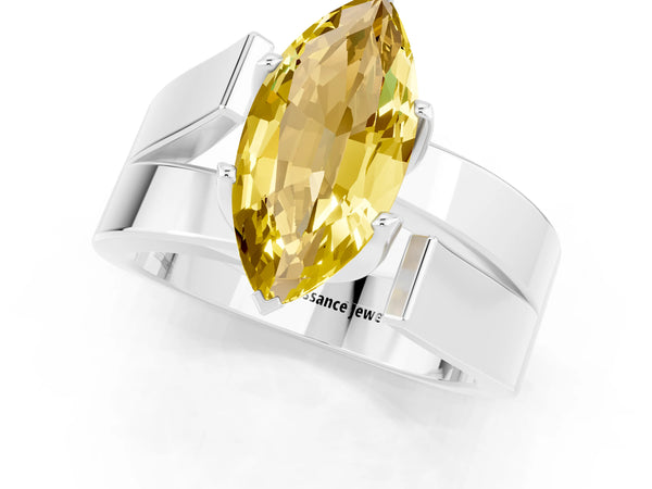 Platinum Modern Tension Set Marquise Cut Yellow Sapphire Solitaire Wide Band Ring