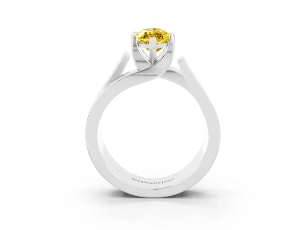 Platinum Modern Tension Set Marquise Cut Yellow Sapphire Solitaire Wide Band Ring