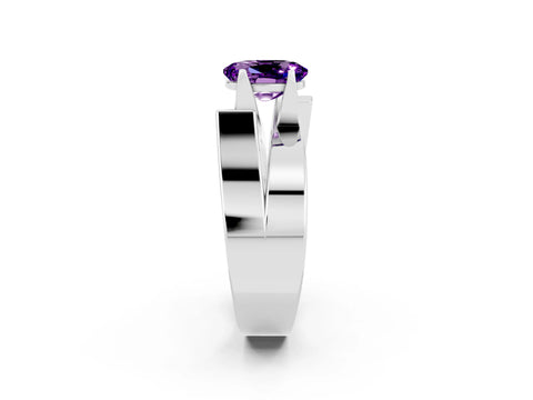 White gold Modern Tension Set Oval Cut Amethyst Solitaire Wide Band Ring_2