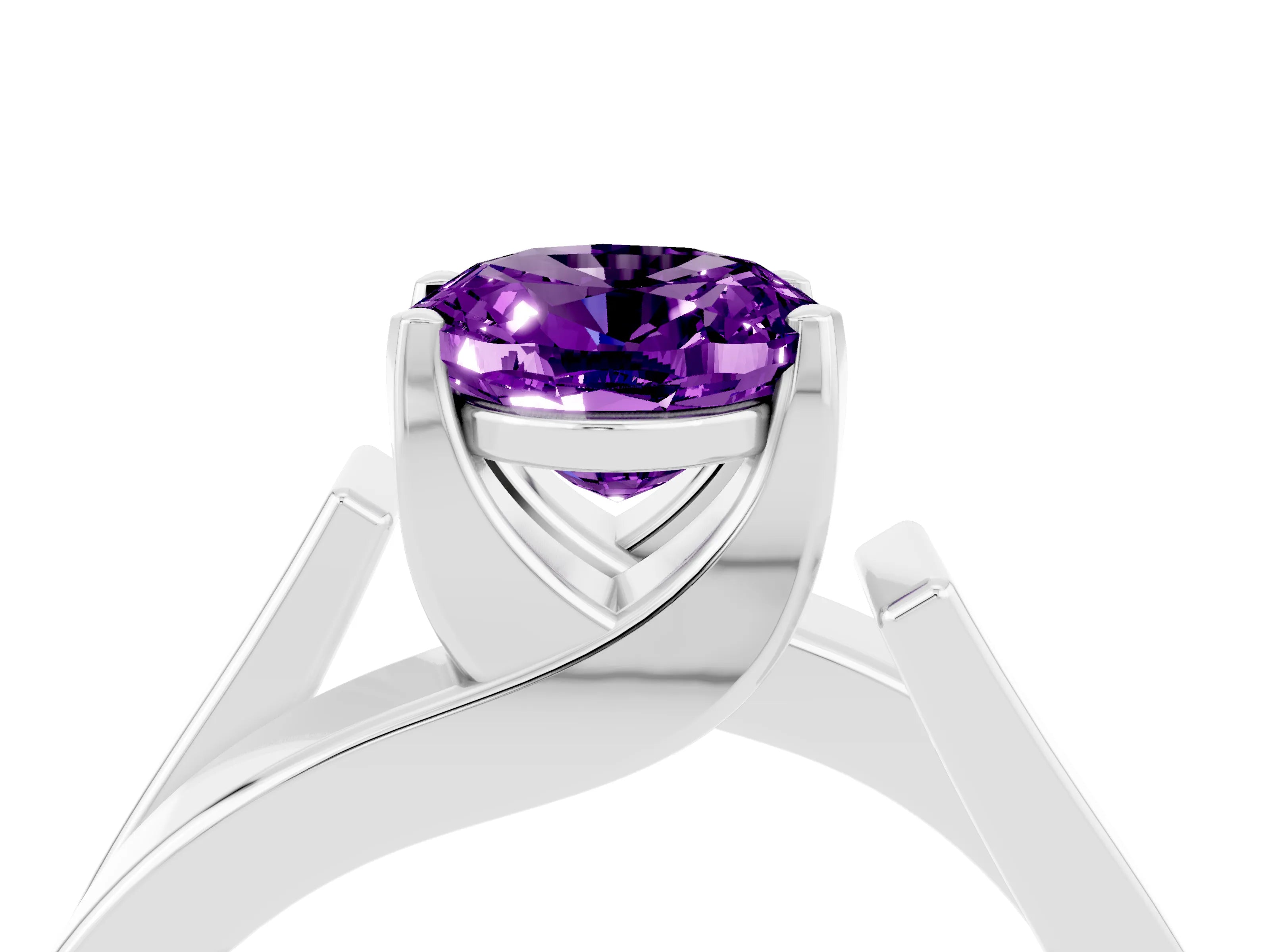 White gold Modern Tension Set Oval Cut Amethyst Solitaire Wide Band Ring_4