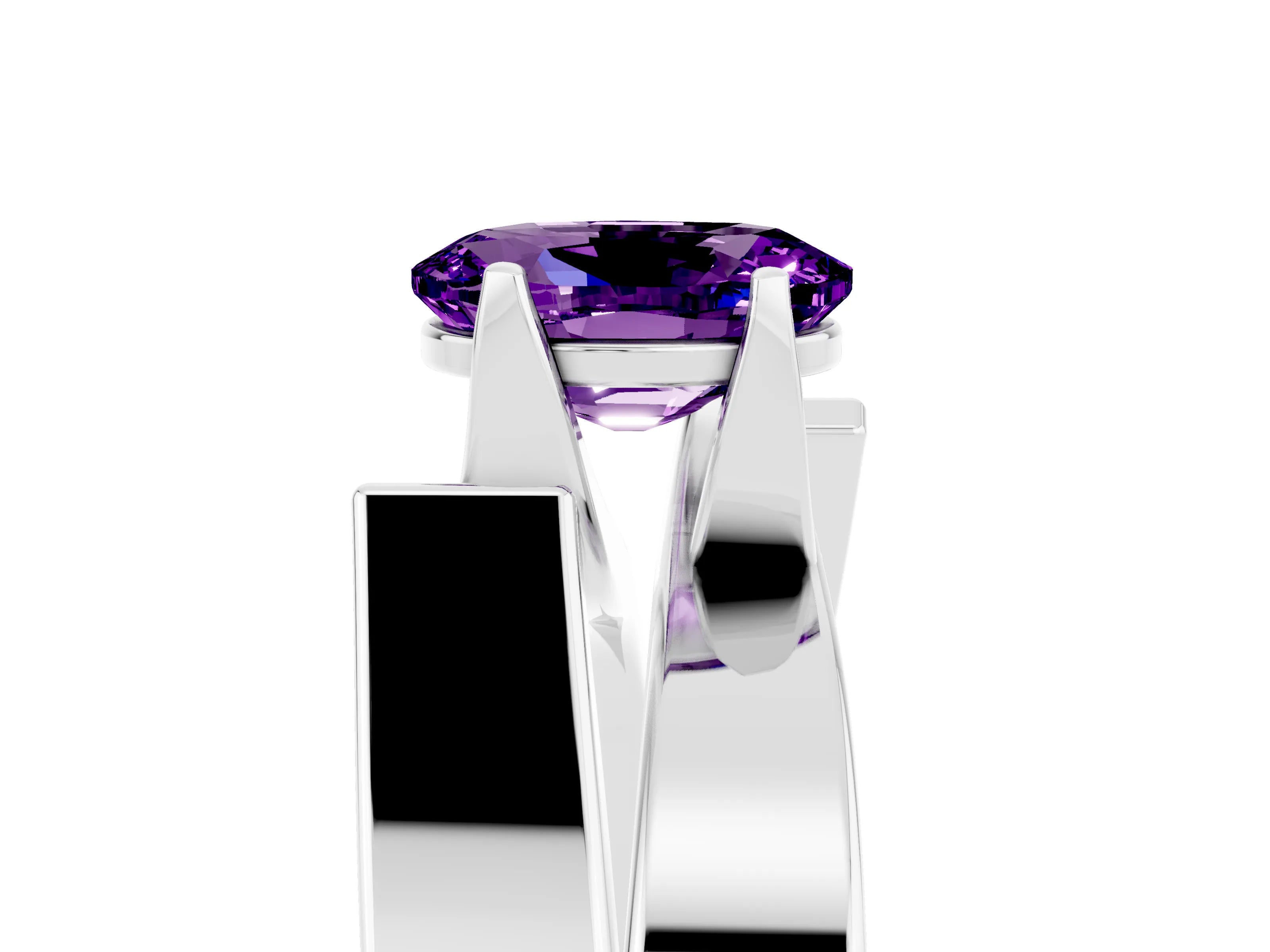 White gold Modern Tension Set Oval Cut Amethyst Solitaire Wide Band Ring_5