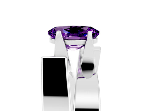 White gold Modern Tension Set Oval Cut Amethyst Solitaire Wide Band Ring_5