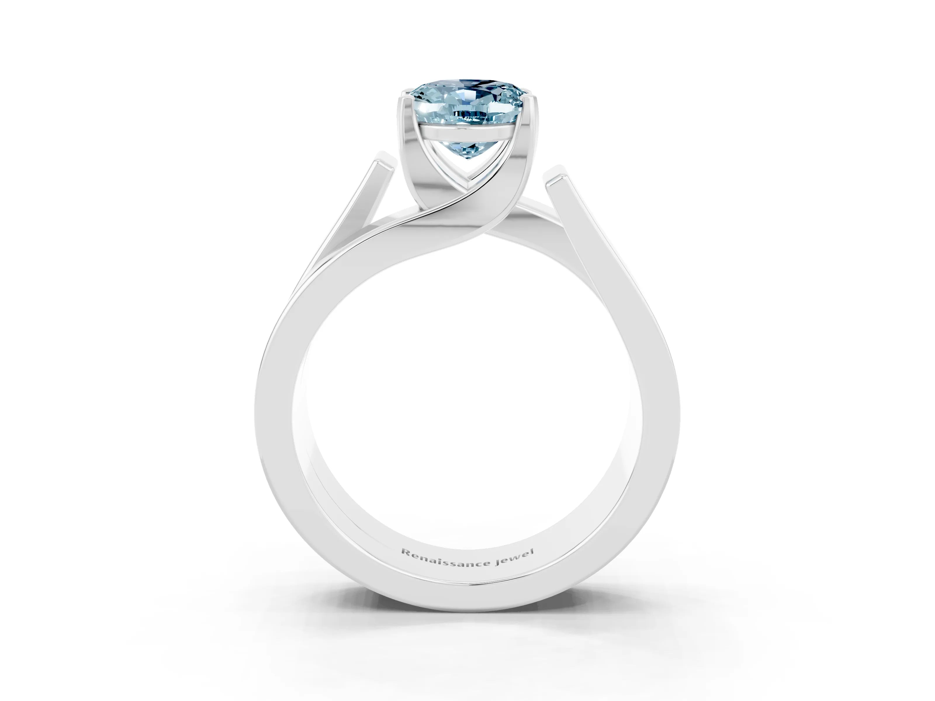 White gold Modern Tension Set Oval Cut Aquamarine Solitaire Wide Band Ring_3