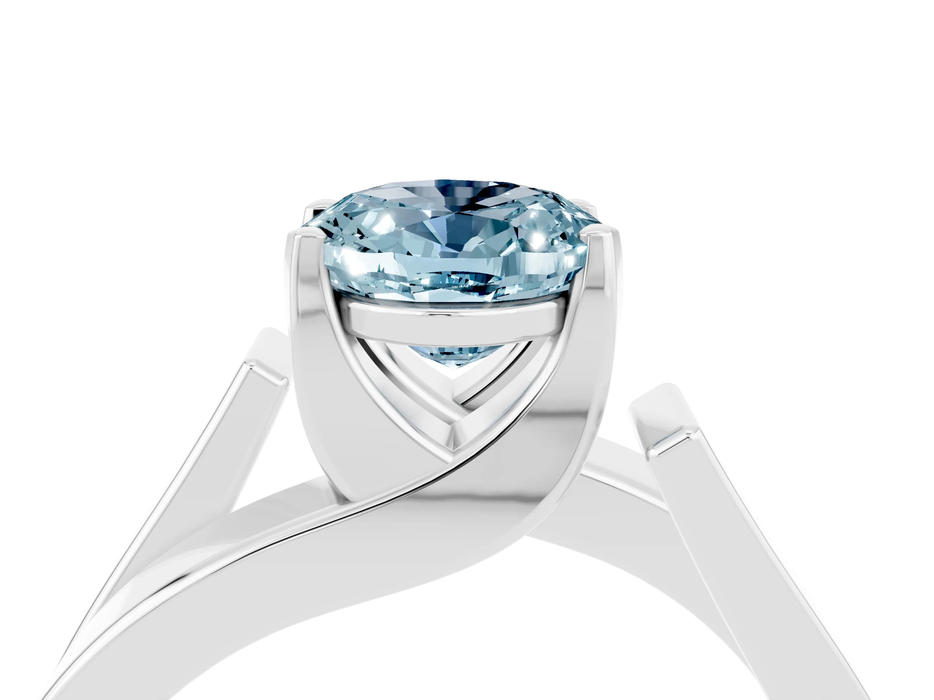 White gold Modern Tension Set Oval Cut Aquamarine Solitaire Wide Band Ring_4