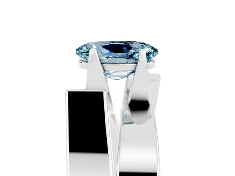 White gold Modern Tension Set Oval Cut Aquamarine Solitaire Wide Band Ring_5