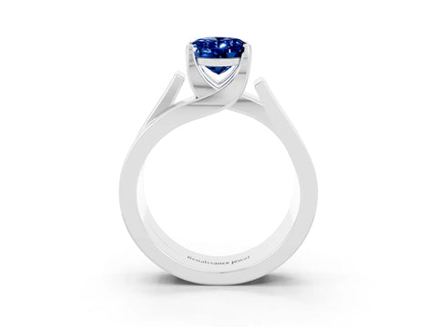 White gold Modern Tension Set Oval Cut Blue Sapphire Solitaire Wide Band Ring_3