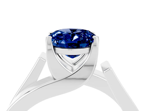 White gold Modern Tension Set Oval Cut Blue Sapphire Solitaire Wide Band Ring_4