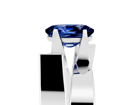 White gold Modern Tension Set Oval Cut Blue Sapphire Solitaire Wide Band Ring_5