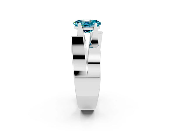 White gold Modern Tension Set Oval Cut Blue Topaz Solitaire Wide Band Ring