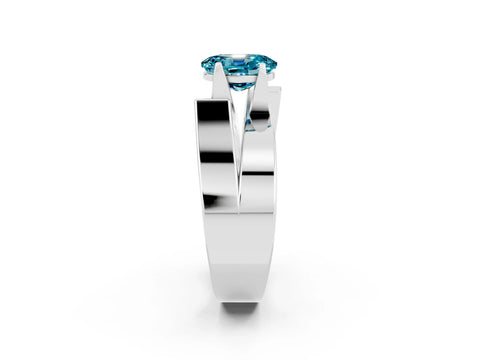 White gold Modern Tension Set Oval Cut Blue Topaz Solitaire Wide Band Ring_2