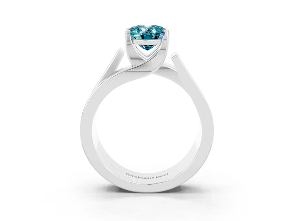 Silver Modern Tension Set Oval Cut Blue Topaz Solitaire Wide Band Ring