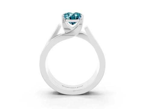 White gold Modern Tension Set Oval Cut Blue Topaz Solitaire Wide Band Ring_3