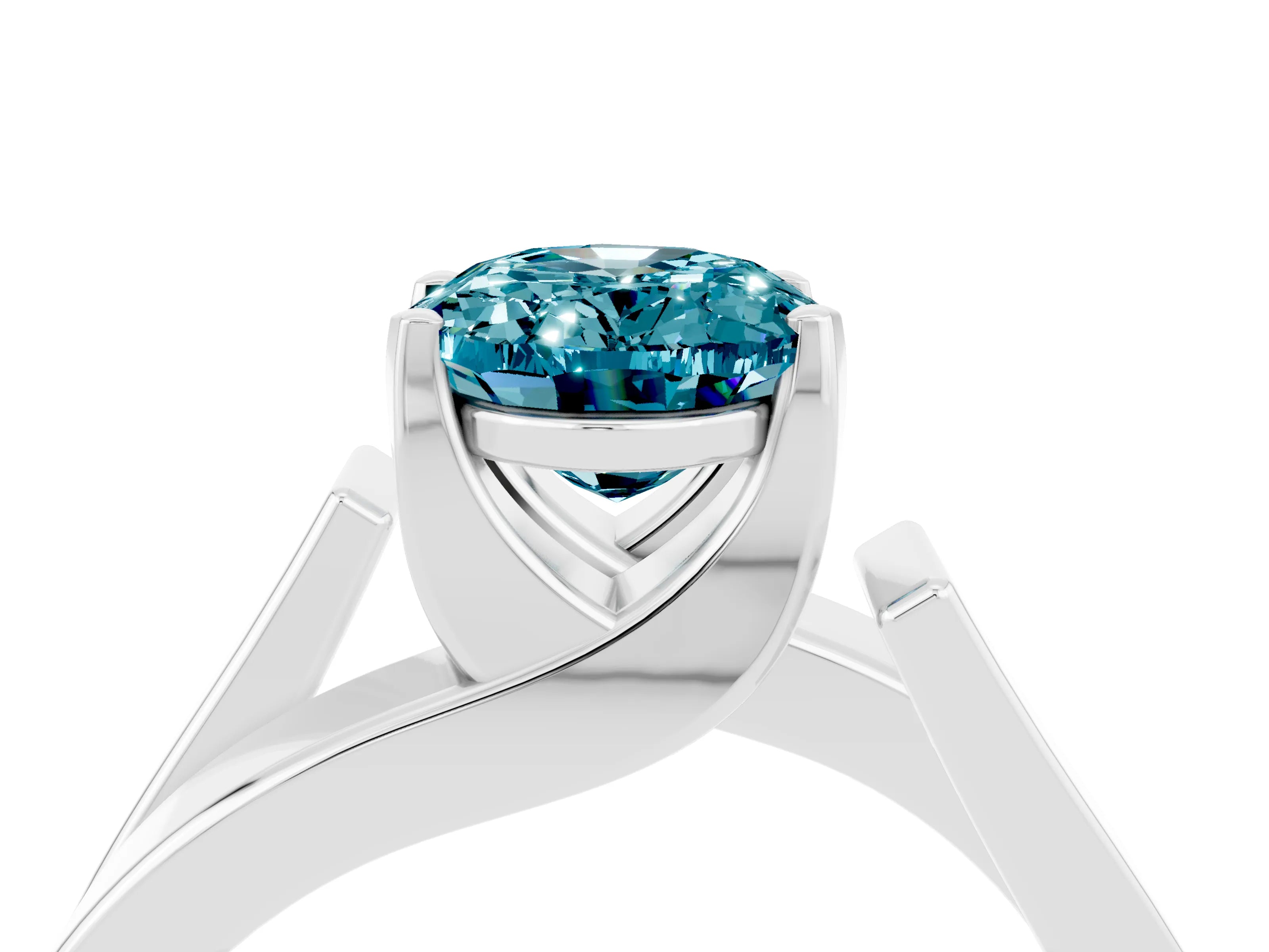 White gold Modern Tension Set Oval Cut Blue Topaz Solitaire Wide Band Ring_4
