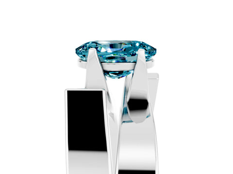 White gold Modern Tension Set Oval Cut Blue Topaz Solitaire Wide Band Ring_5