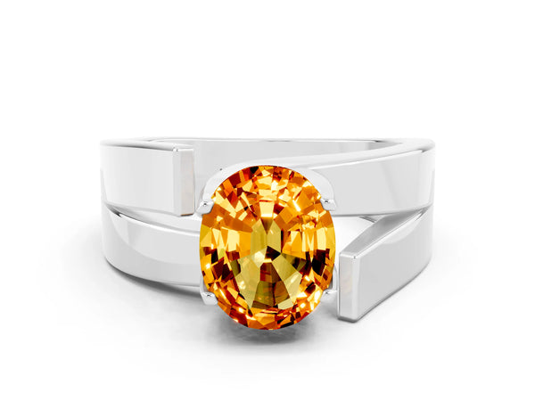 Platinum Modern Tension Set Oval Cut Citrine Solitaire Wide Band Ring
