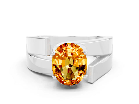 White gold Modern Tension Set Oval Cut Citrine Solitaire Wide Band Ring