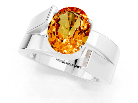 White gold Modern Tension Set Oval Cut Citrine Solitaire Wide Band Ring_1