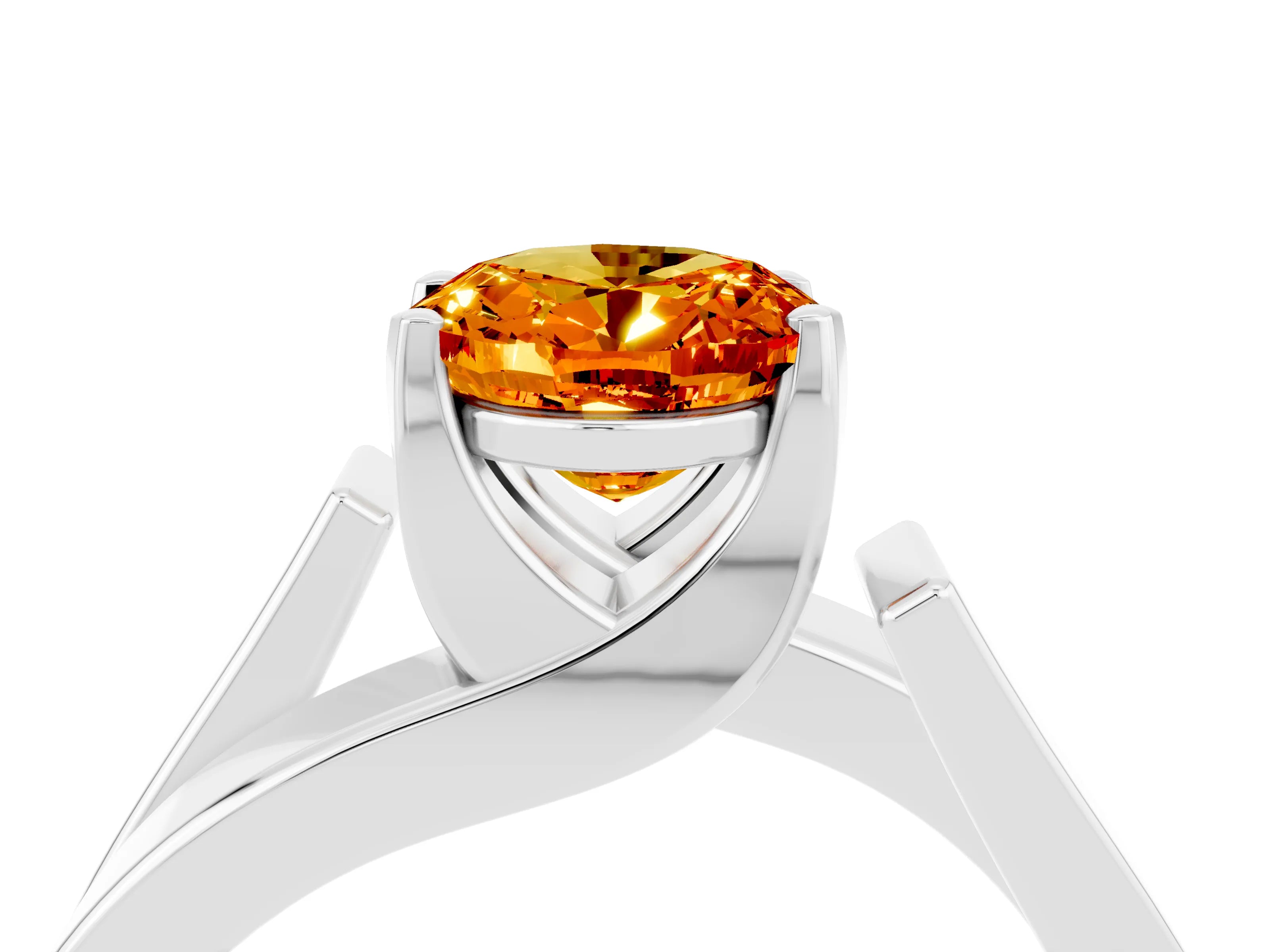 White gold Modern Tension Set Oval Cut Citrine Solitaire Wide Band Ring_4