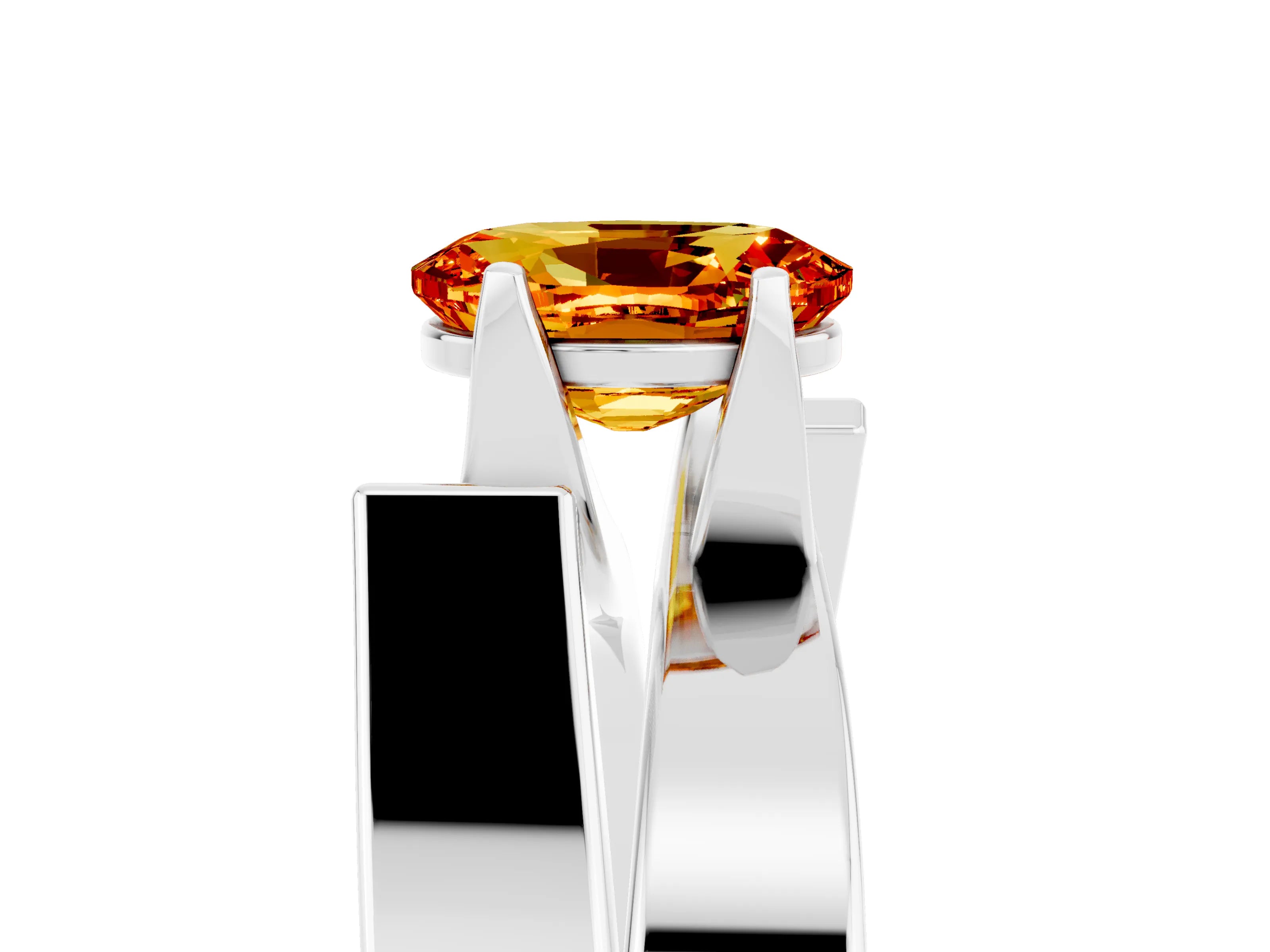 White gold Modern Tension Set Oval Cut Citrine Solitaire Wide Band Ring_5