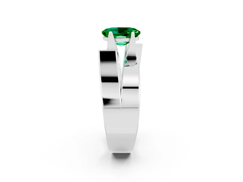 White gold Modern Tension Set Oval Cut Emerald Solitaire Wide Band Ring_2
