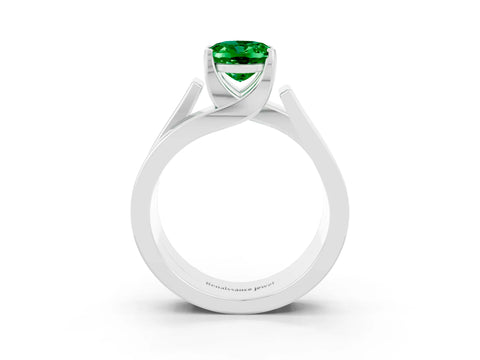 White gold Modern Tension Set Oval Cut Emerald Solitaire Wide Band Ring_3
