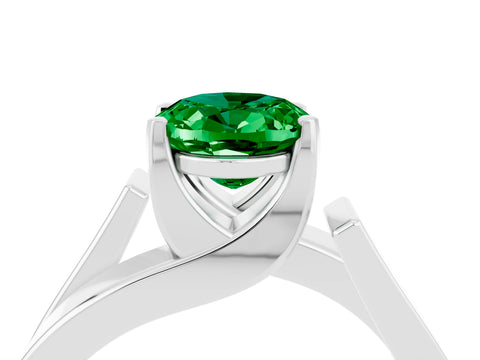 White gold Modern Tension Set Oval Cut Emerald Solitaire Wide Band Ring_4
