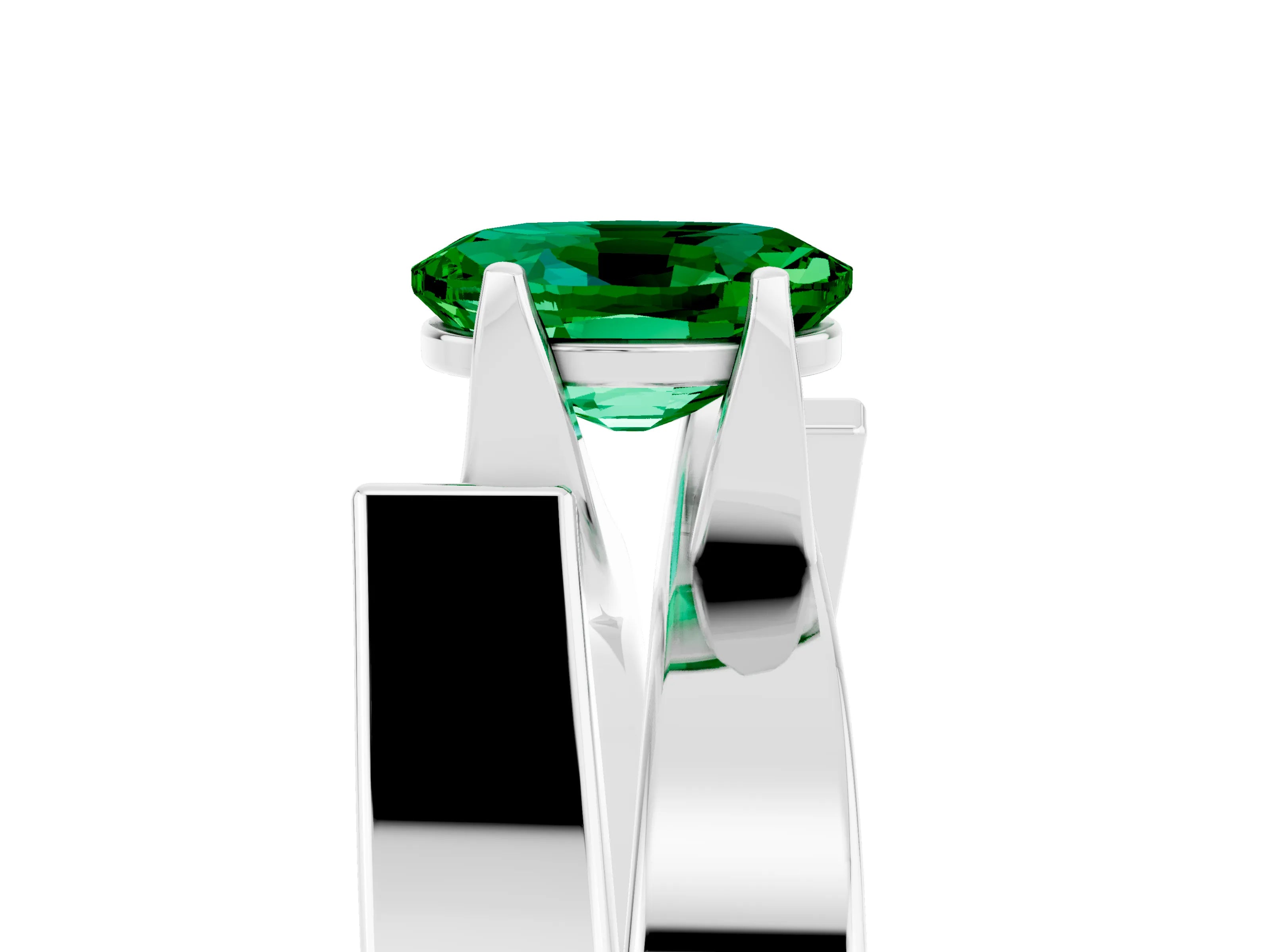 White gold Modern Tension Set Oval Cut Emerald Solitaire Wide Band Ring_5