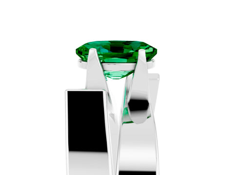 White gold Modern Tension Set Oval Cut Emerald Solitaire Wide Band Ring_5