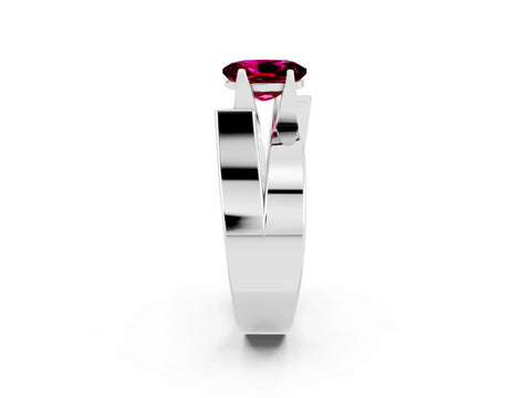 White gold Modern Tension Set Oval Cut Garnet Solitaire Wide Band Ring_2