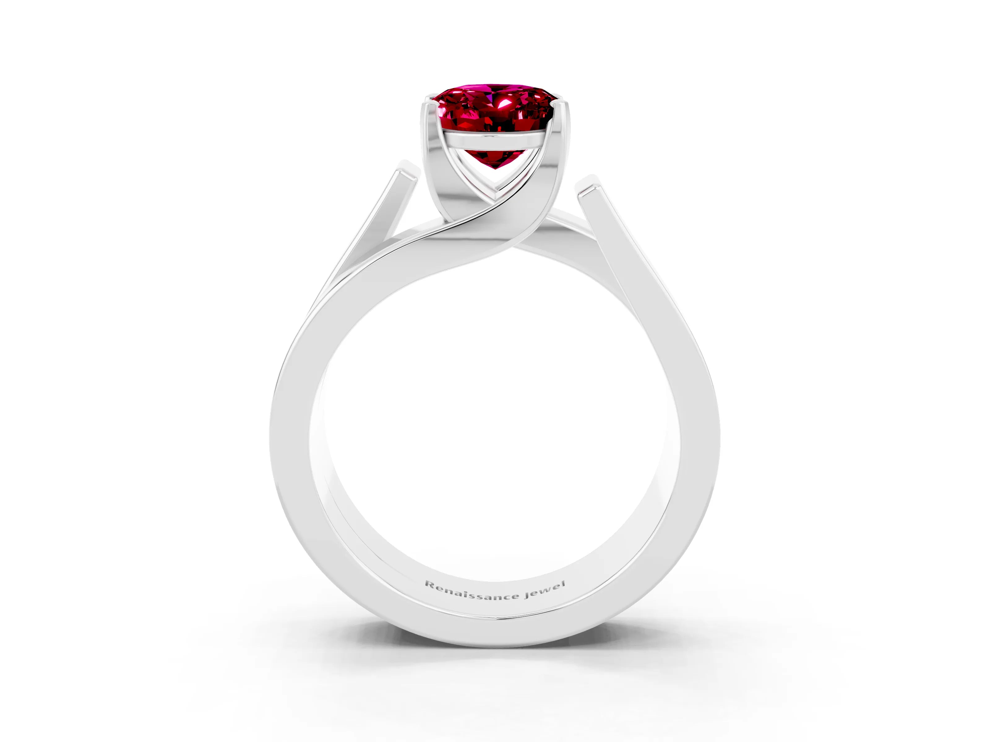 White gold Modern Tension Set Oval Cut Garnet Solitaire Wide Band Ring_3