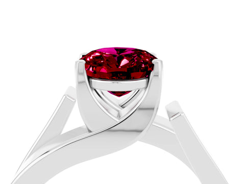 White gold Modern Tension Set Oval Cut Garnet Solitaire Wide Band Ring_4
